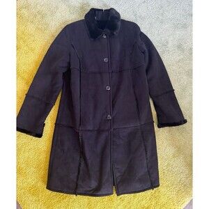 NWOT GALLERY Women’s Winter Faux Suede Black Shearing Coat Large Buttons Pockets